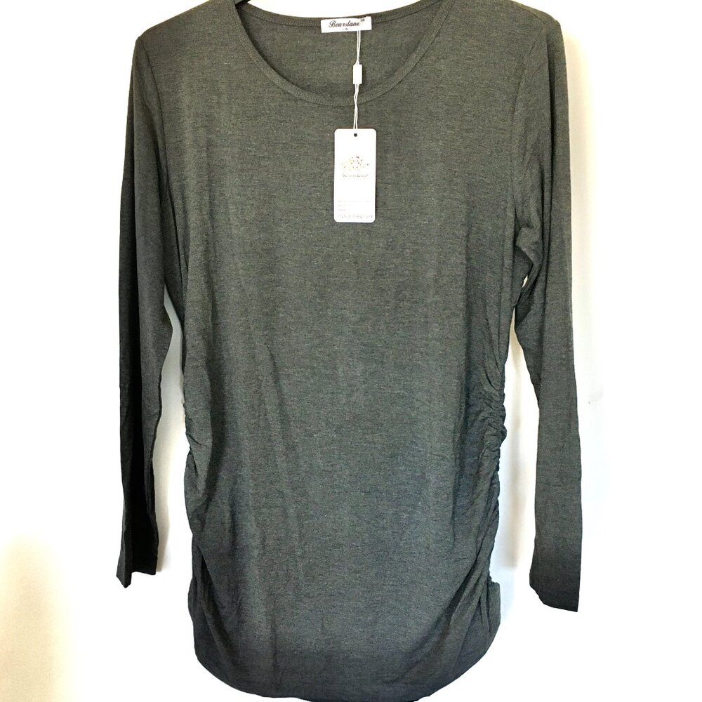 Bearsland Womens Maternity Long Sleeve Tshirt Classic Side Ruched TeeTop XL Gray